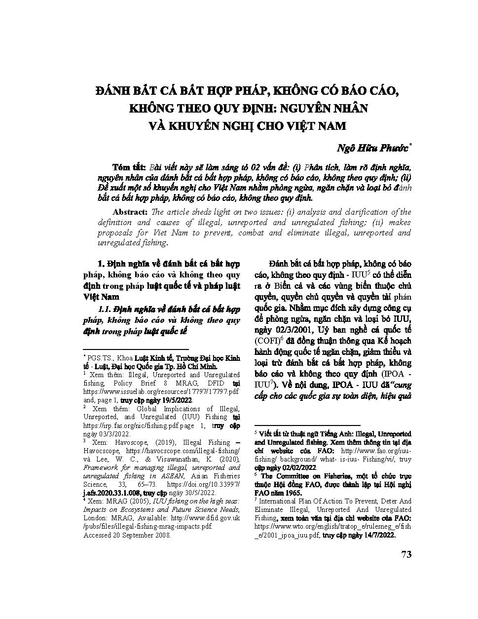 Đánh bắt cá bất hợp pháp, không có báo cáo, không theo quy định: Nguyên nhân và khuyến nghị cho Việt Nam