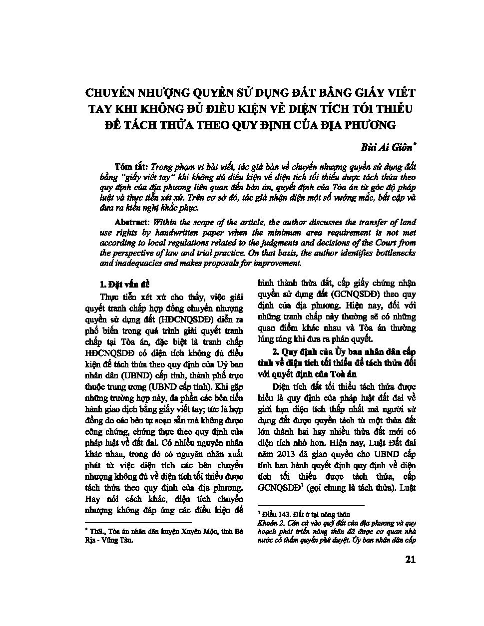 Chuyển nhượng quyền sử dụng đất bằng giấy viết tay khi không đủ điều kiện về diện tích tối thiểu để tách thửa theo quy định của địa phương