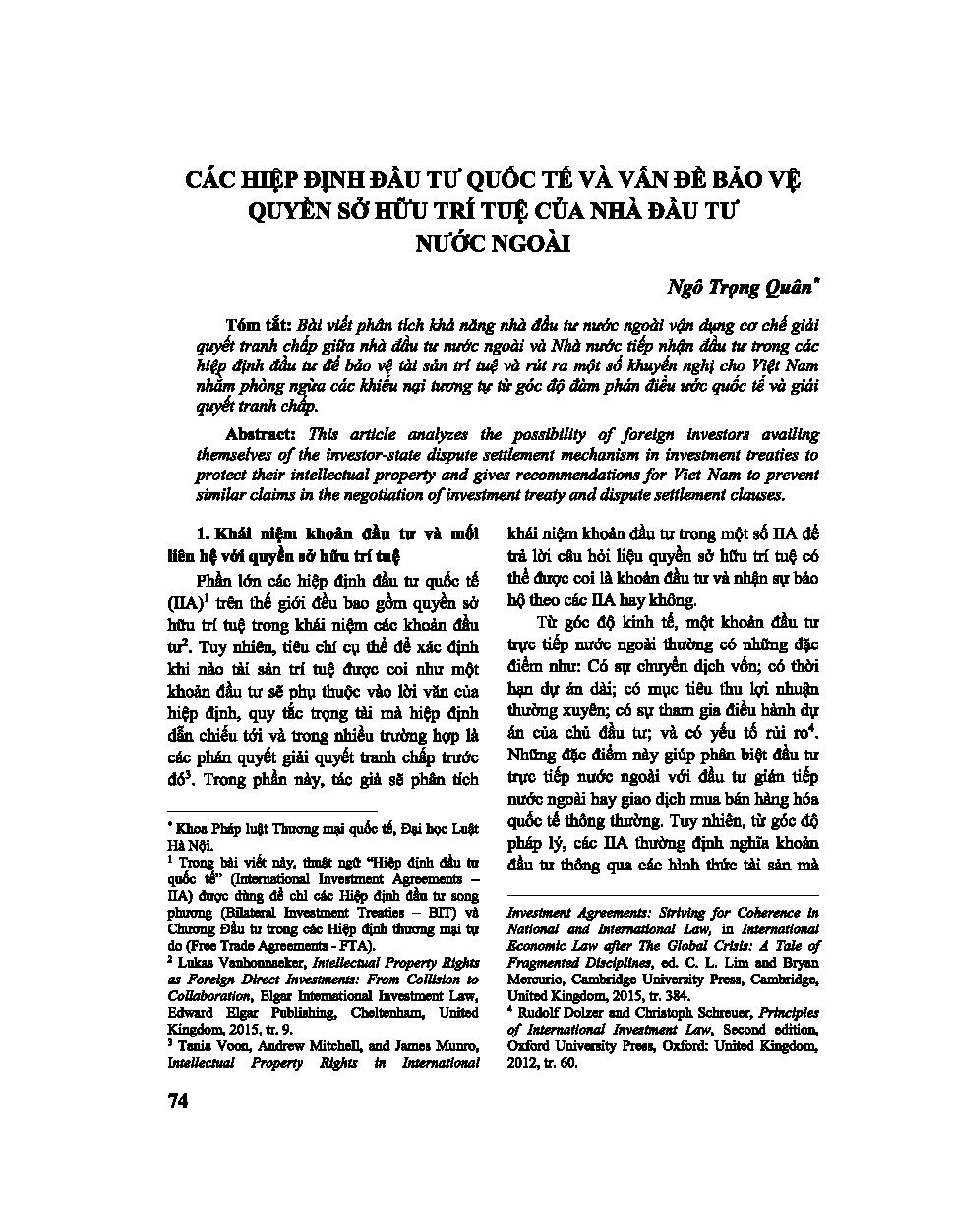 Các hiệp định đầu tư quốc tế và vấn đề bảo vệ quyền sở hữu trí tuệ của nhà đầu tư nước ngoài