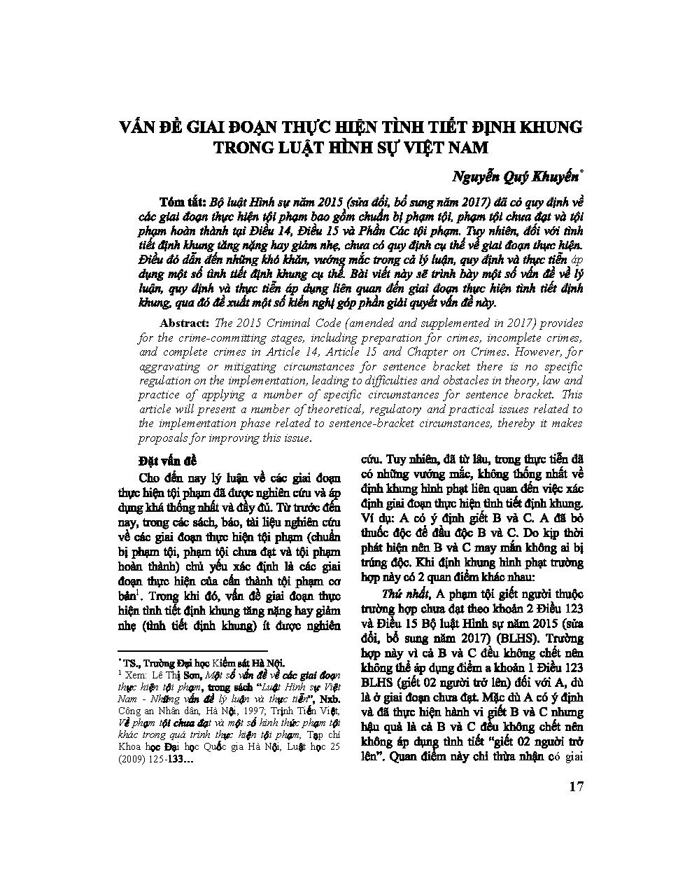 Vấn đề giai đoạn thực hiện tình tiết định khung trong Luật Hình sự Việt Nam