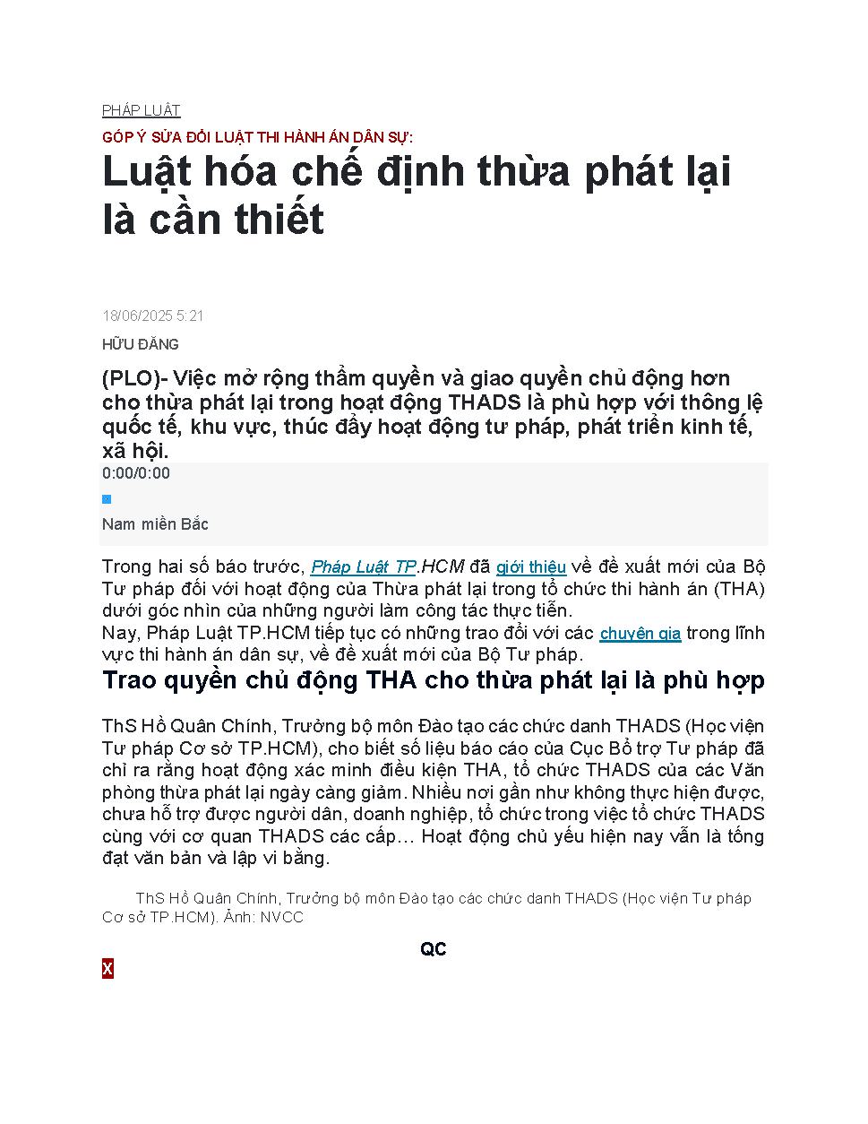 Luật hóa chế định thừa phát lại là cần thiết