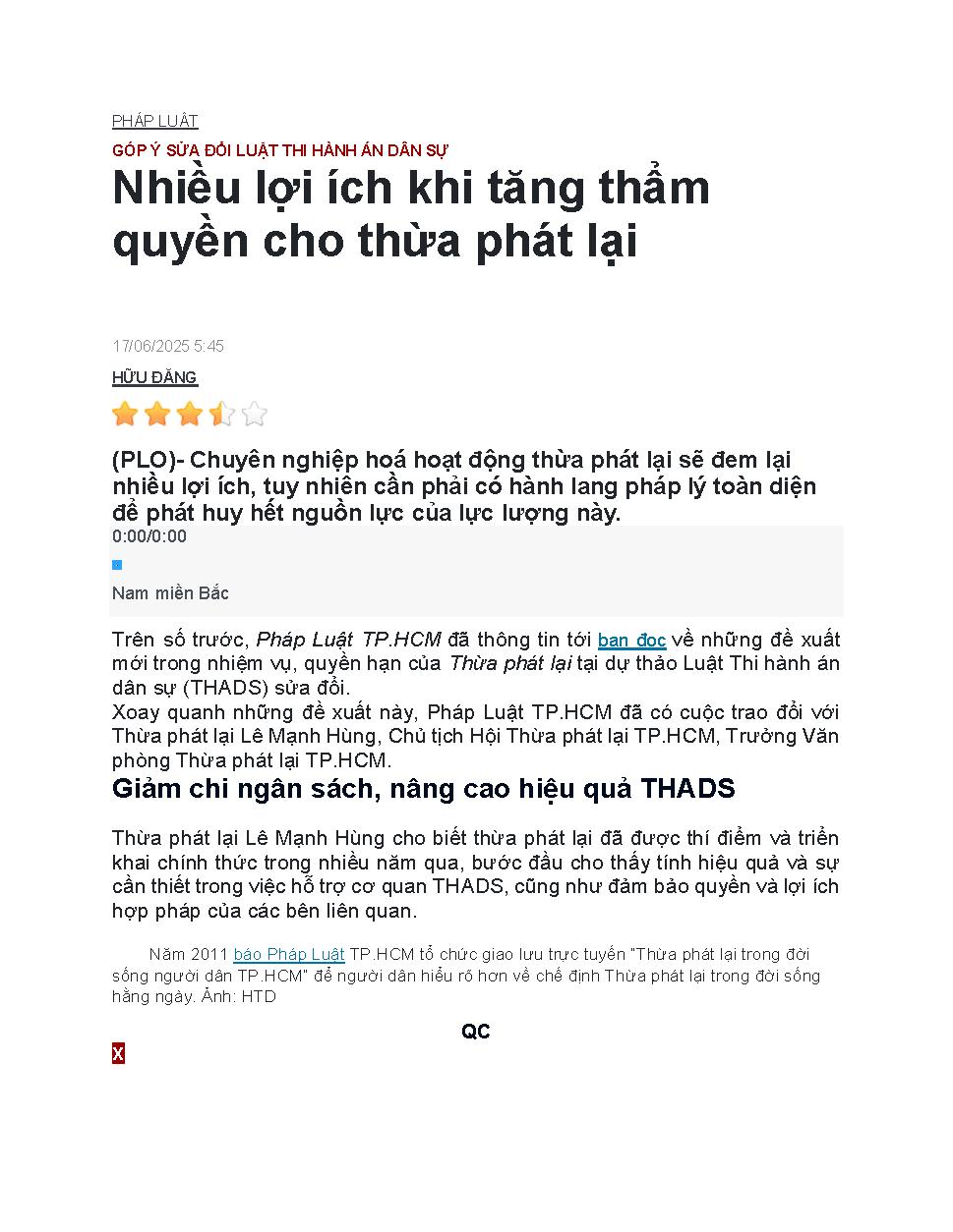 Nhiều lợi ích khi tăng thẩm quyền cho thừa phát lại