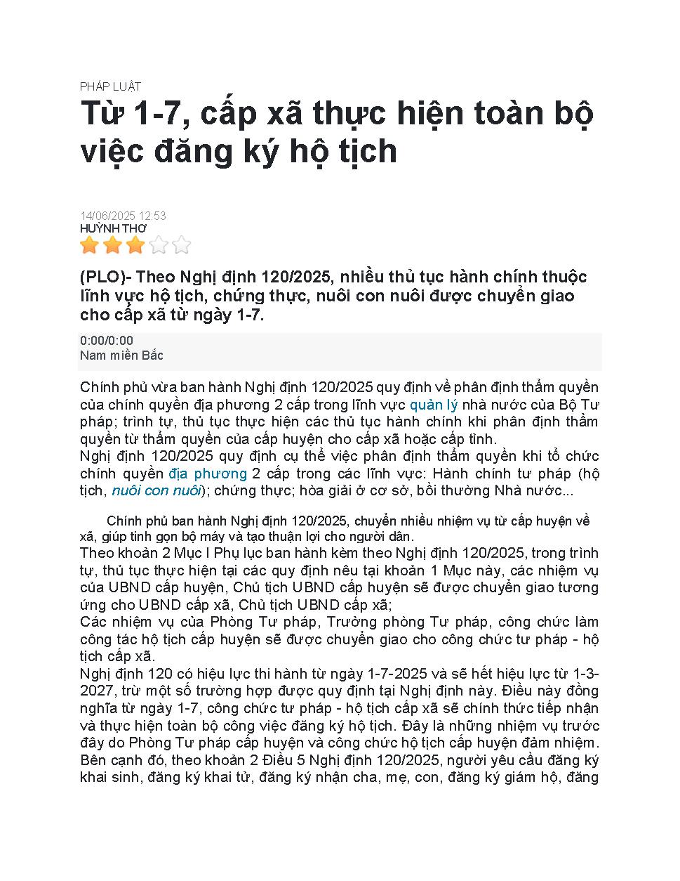 Từ 1-7, cấp xã thực hiện toàn bộ việc đăng ký hộ tịch