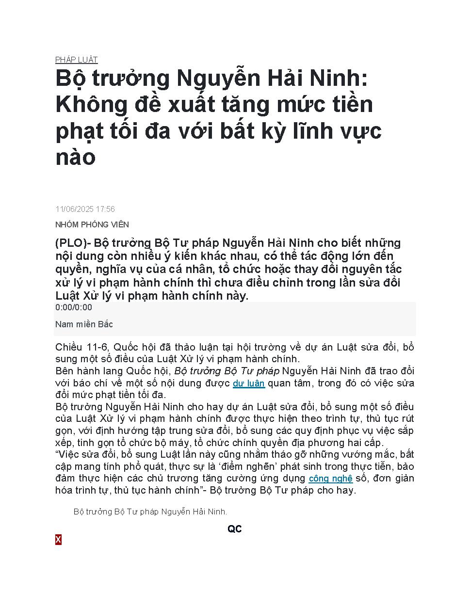 Bộ trưởng Nguyễn Hải Ninh: Không đề xuất tăng mức tiền phạt tối đa với bất kỳ lĩnh vực nào