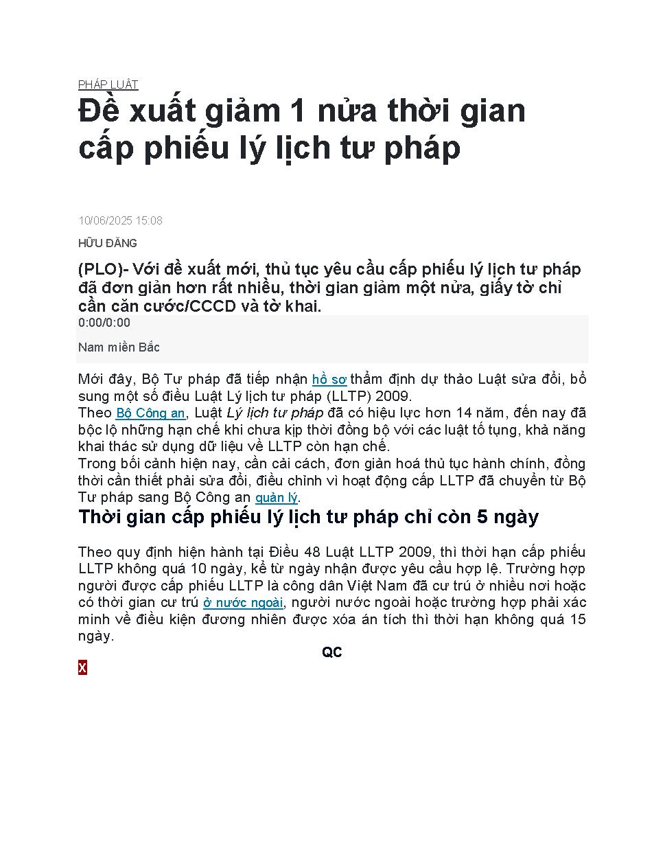 Đề xuất giảm 1 nửa thời gian cấp phiếu lý lịch tư pháp