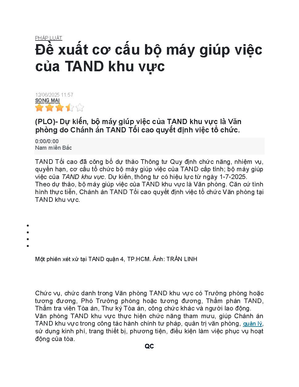 Đề xuất cơ cấu bộ máy giúp việc của TAND khu vực