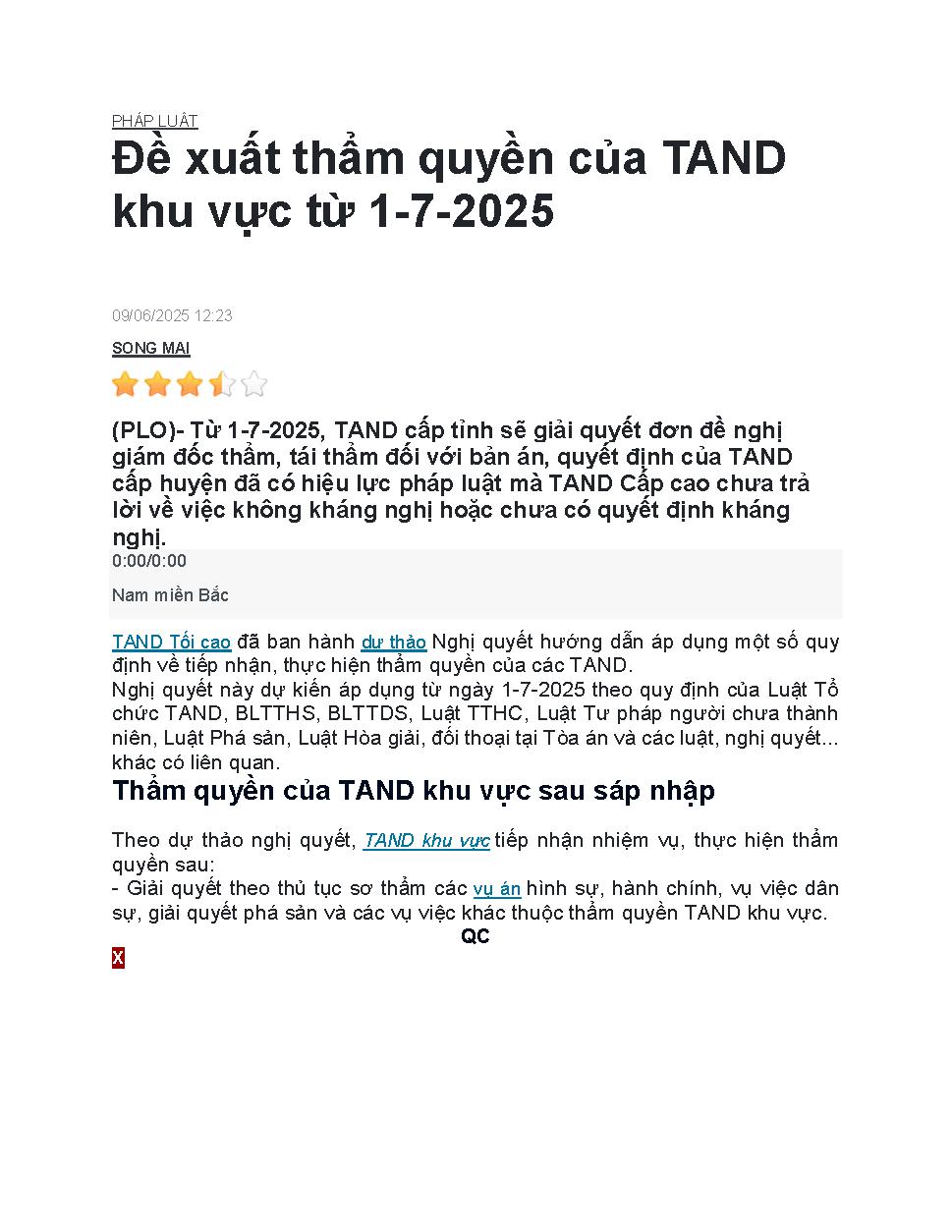 Đề xuất thẩm quyền của TAND khu vực từ 1-7-2025