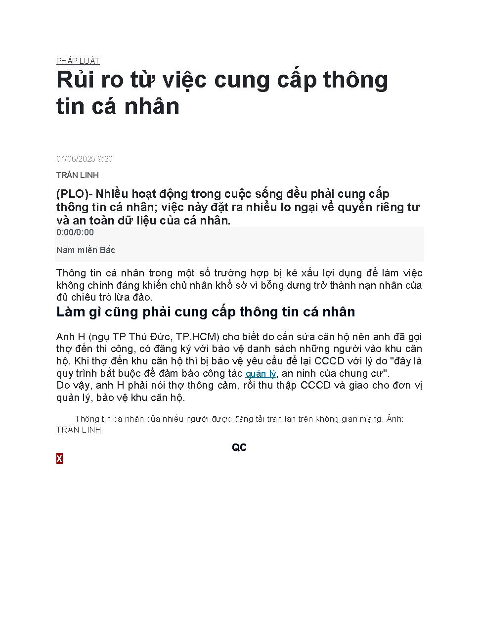 Rủi ro từ việc cung cấp thông tin cá nhân