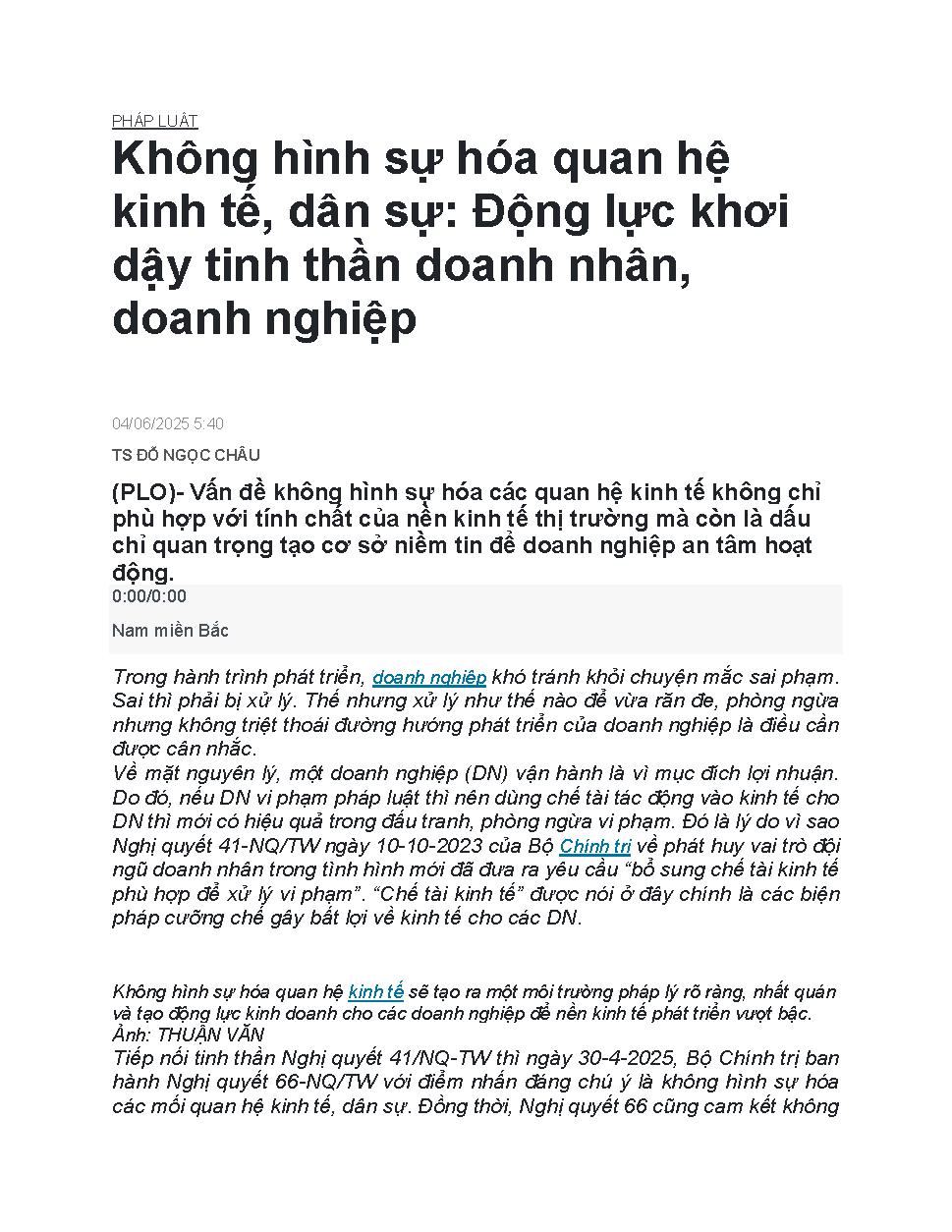 Không hình sự hóa quan hệ kinh tế, dân sự: Động lực khơi dậy tinh thần doanh nhân, doanh nghiệp