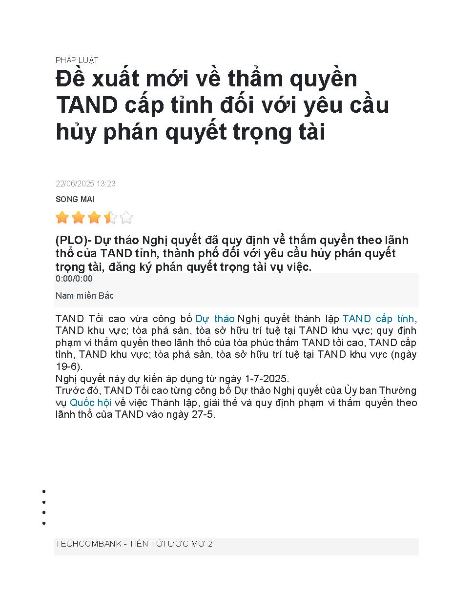Đề xuất mới về thẩm quyền TAND cấp tỉnh đối với yêu cầu hủy phán quyết trọng tài