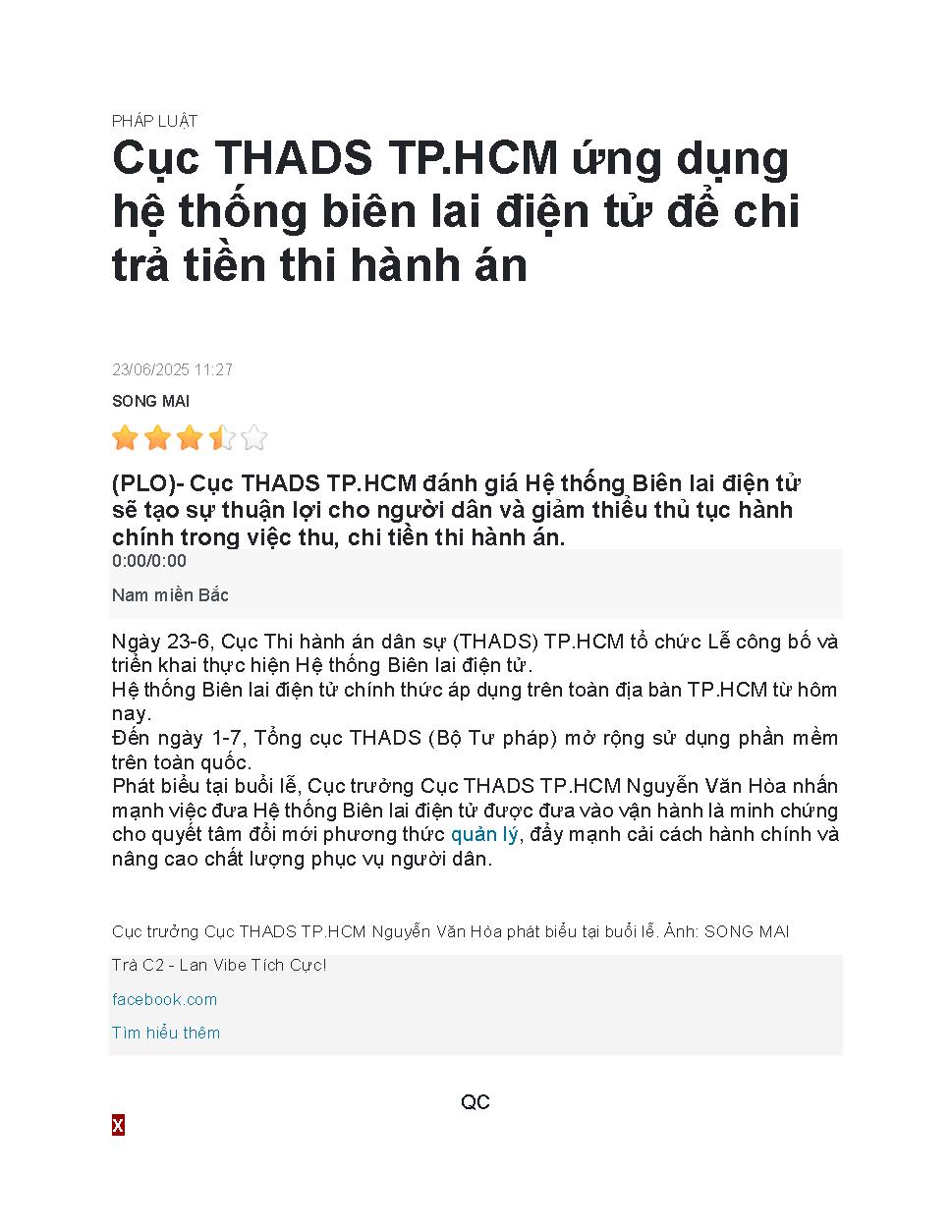 Cục THADS TP.HCM ứng dụng hệ thống biên lai điện tử để chi trả tiền thi hành án