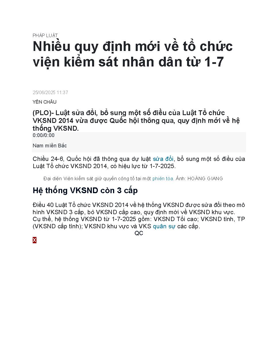 Nhiều quy định mới về tổ chức viện kiểm sát nhân dân từ 1-7