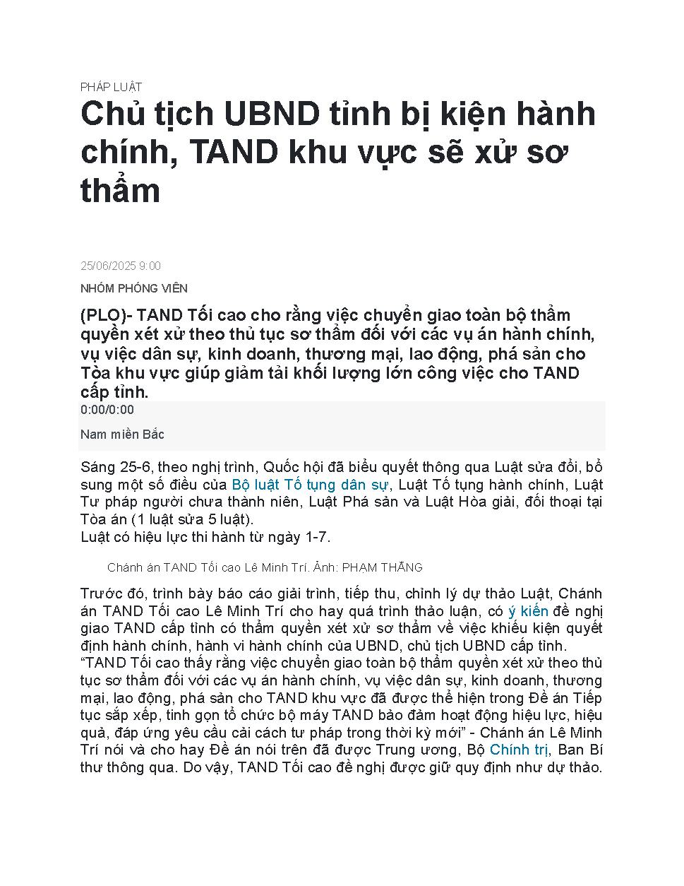 Chủ tịch UBND tỉnh bị kiện hành chính, TAND khu vực sẽ xử sơ thẩm