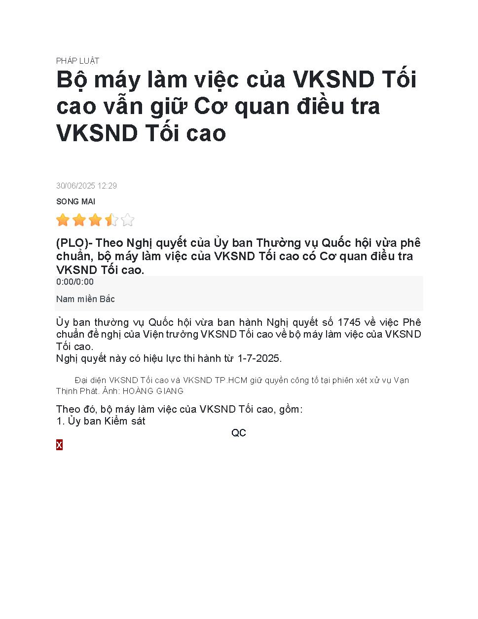 Bộ máy làm việc của VKSND Tối cao vẫn giữ Cơ quan điều tra VKSND Tối cao