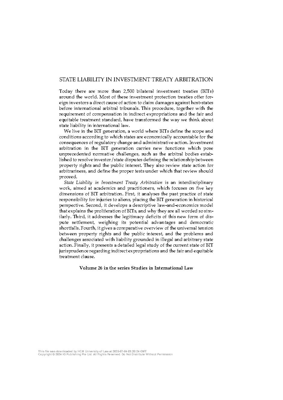 State Liability in Investment Treaty Arbitration