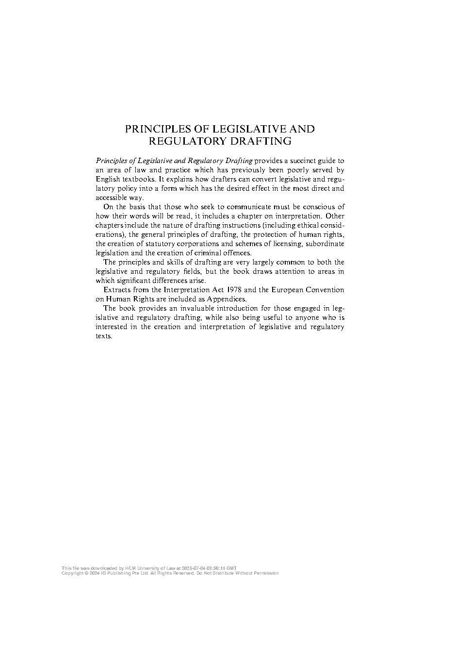 Principles of Legislative and Regulatory Drafting
