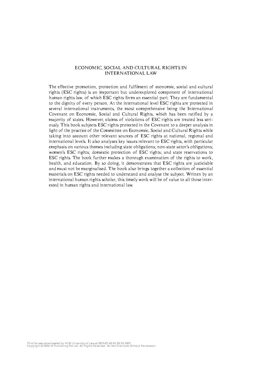 Economic, Social and Cultural Rights in International Law