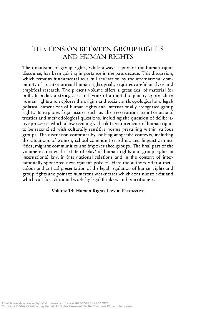 The tension between group rights and human rights : a multidisciplinary approach
