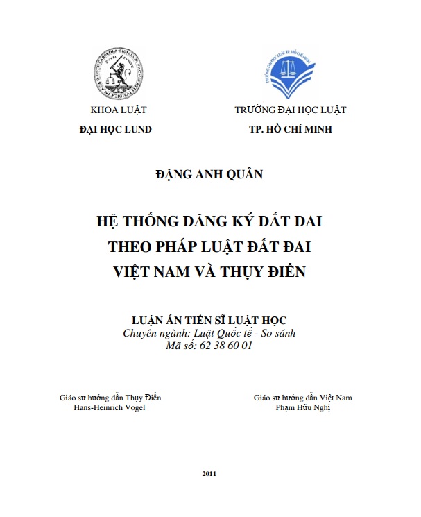 Hệ thống đăng ký đất đai theo pháp luật đất đai Việt Nam và Thụy Điển : Luận án tiến sĩ