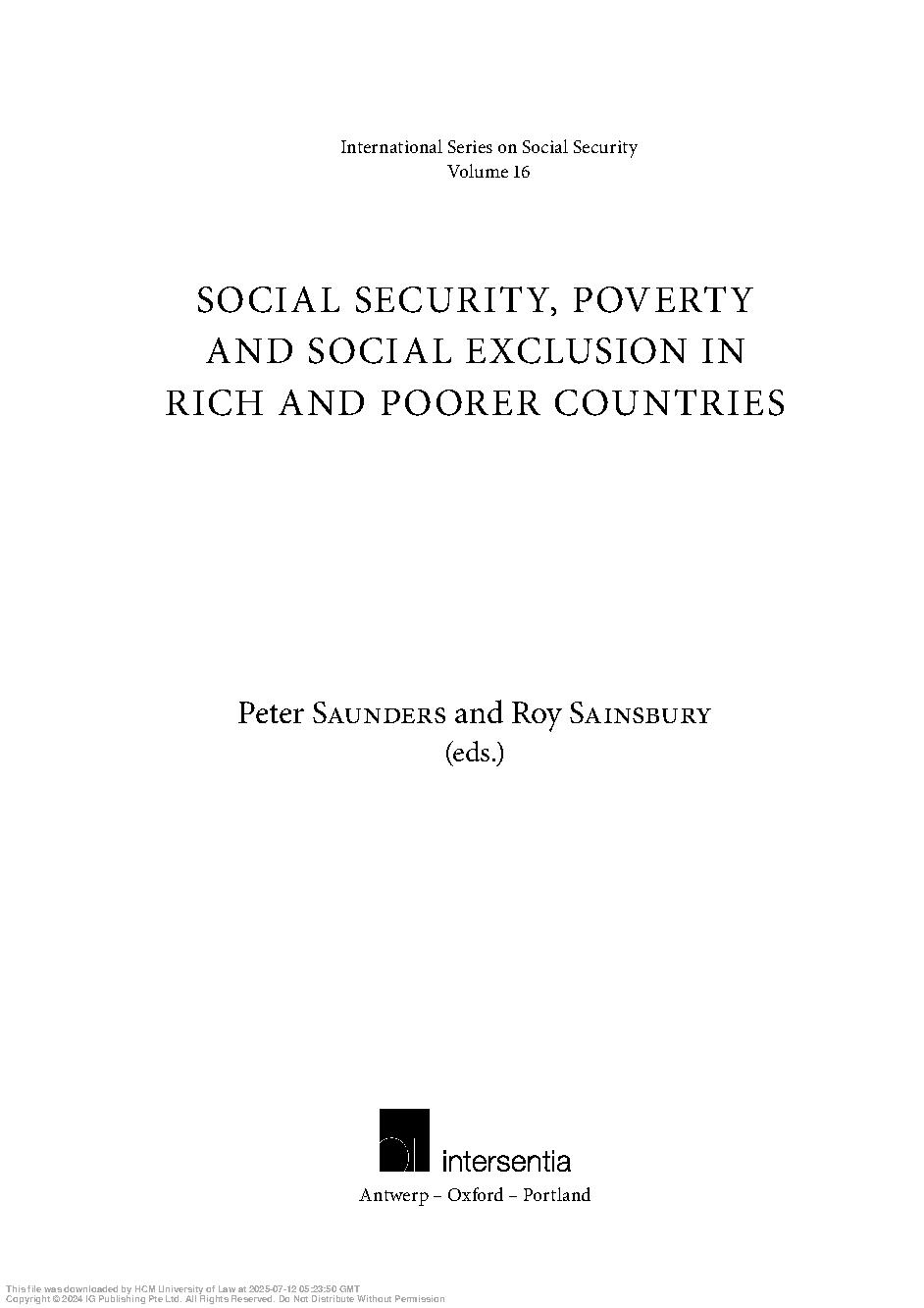 Social security, poverty and social exclusion in rich and poorer countries