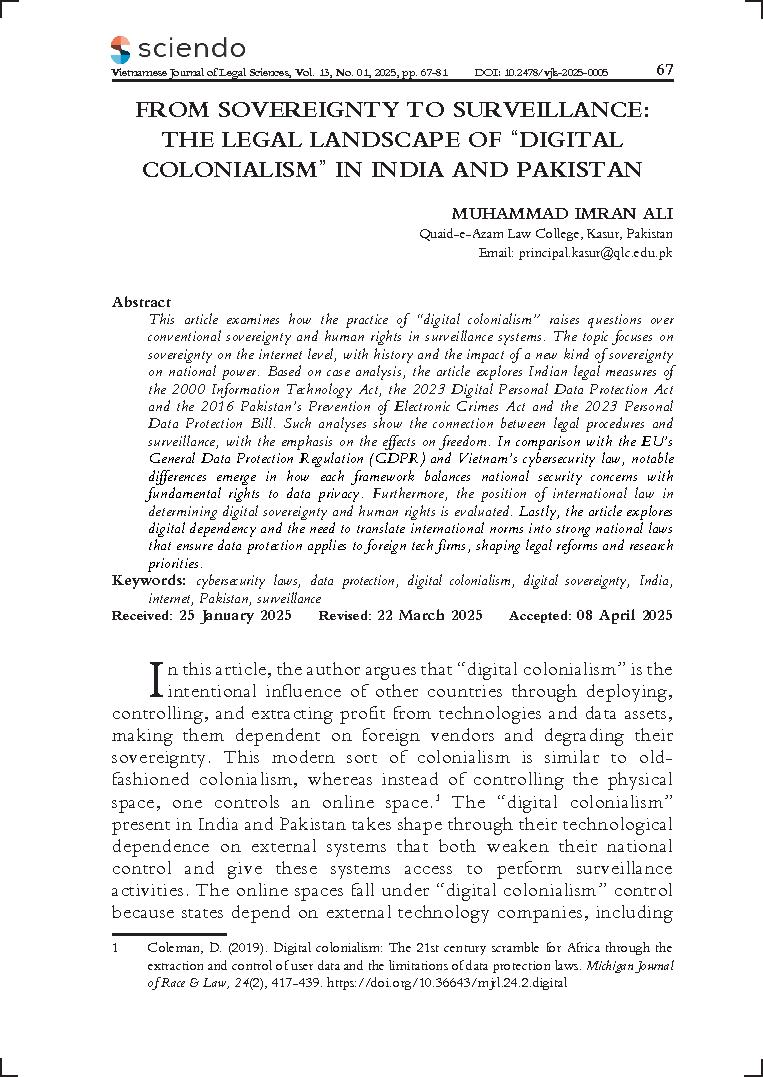 From sovereignty to surveillance: The legal landscape of “digital colonialism” in India and Pakistan
