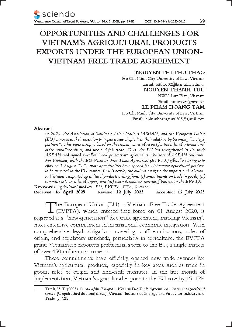 Opportunities and challenges for Vietnam’s agricultural products exports under the European Union-Vietnam Free Trade Agreement