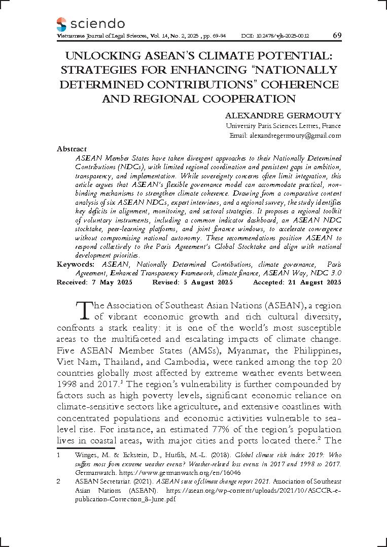 Unlocking ASEAN’s climate potential: Strategies for enhancing “Nationally Determined Contributions” coherence and regional cooperation
