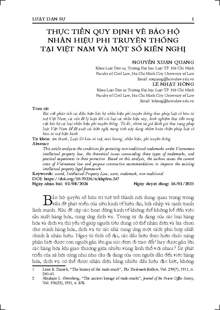 Thực tiễn quy định về bảo hộ nhãn hiệu phi truyền thống tại Việt Nam và một số kiến nghị