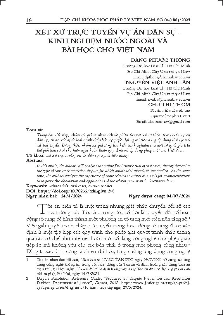 Xét xử trực tuyến vụ án dân sự - Kinh nghiệm nước ngoài và bài học cho Việt Nam