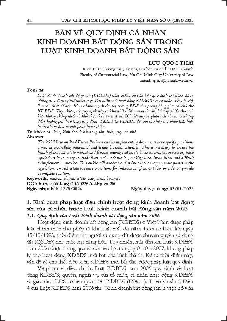 Bàn về quy định cá nhân kinh doanh bất động sản trong Luật Kinh doanh bất động sản