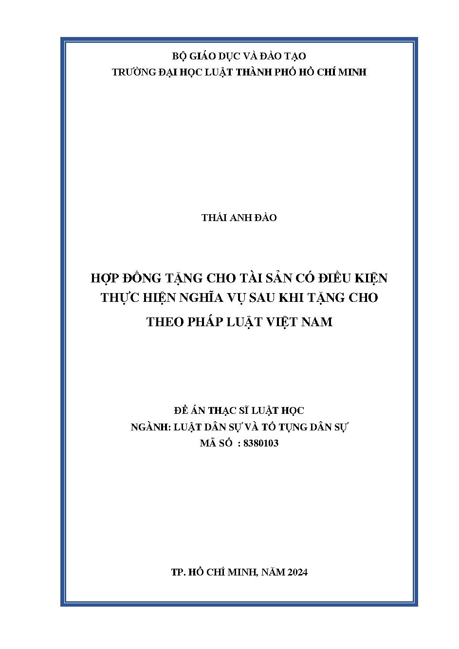 Hợp đồng tặng cho tài sản có điều kiện thực hiện nghĩa vụ sau khi tặng cho theo pháp luật Việt Nam