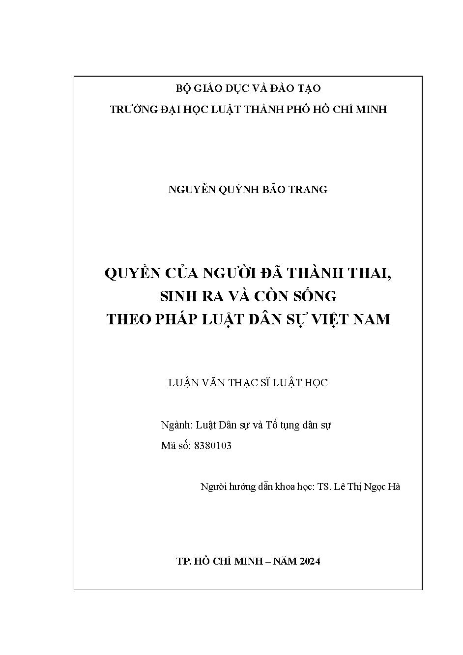 Quyền của người đã thành thai, sinh ra và còn sống theo pháp luật dân sự Việt Nam