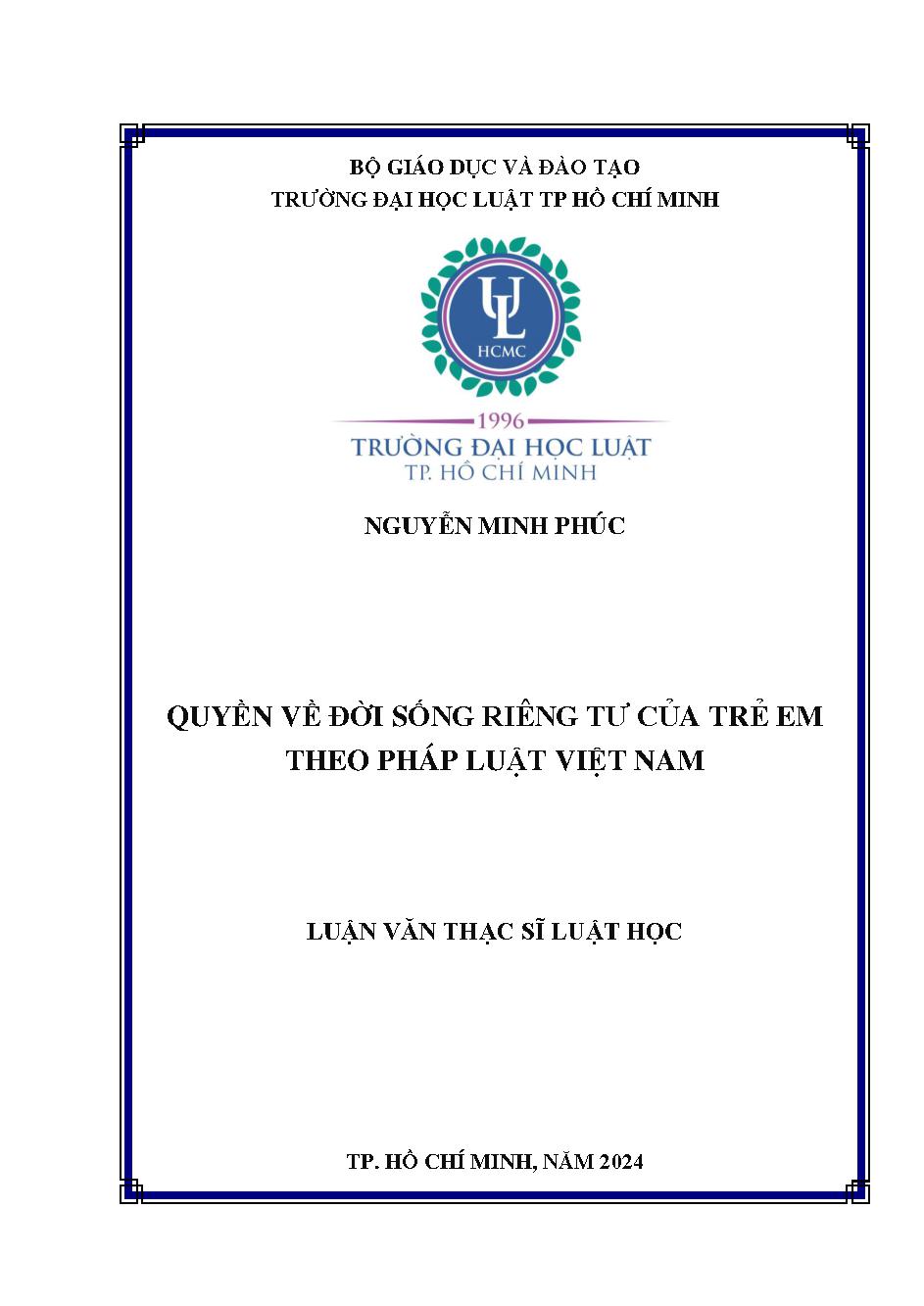 Quyền về đời sống riêng tư của trẻ em theo pháp luật Việt Nam