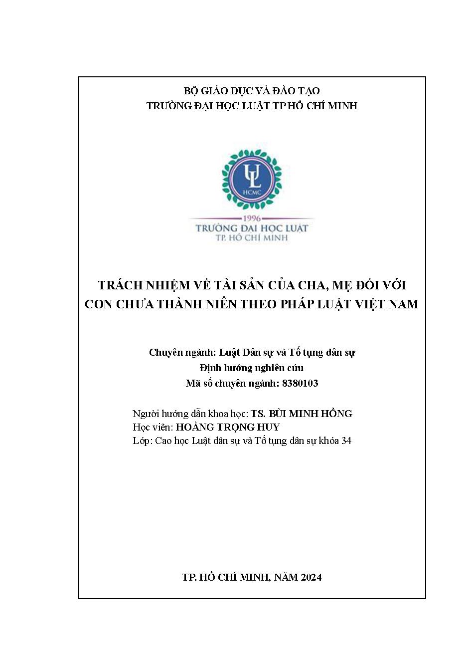Trách nhiệm về tài sản của cha, mẹ đối với con chưa thành niên theo pháp luật Việt Nam