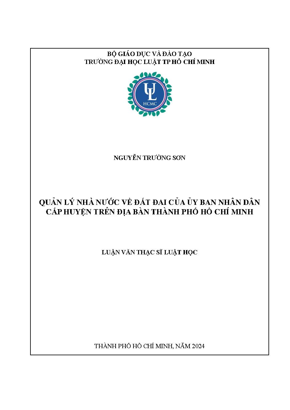 Quản lý nhà nước về đất đai của Uỷ ban nhân dân cấp huyện trên địa bàn Thành phố Hồ Chí Minh