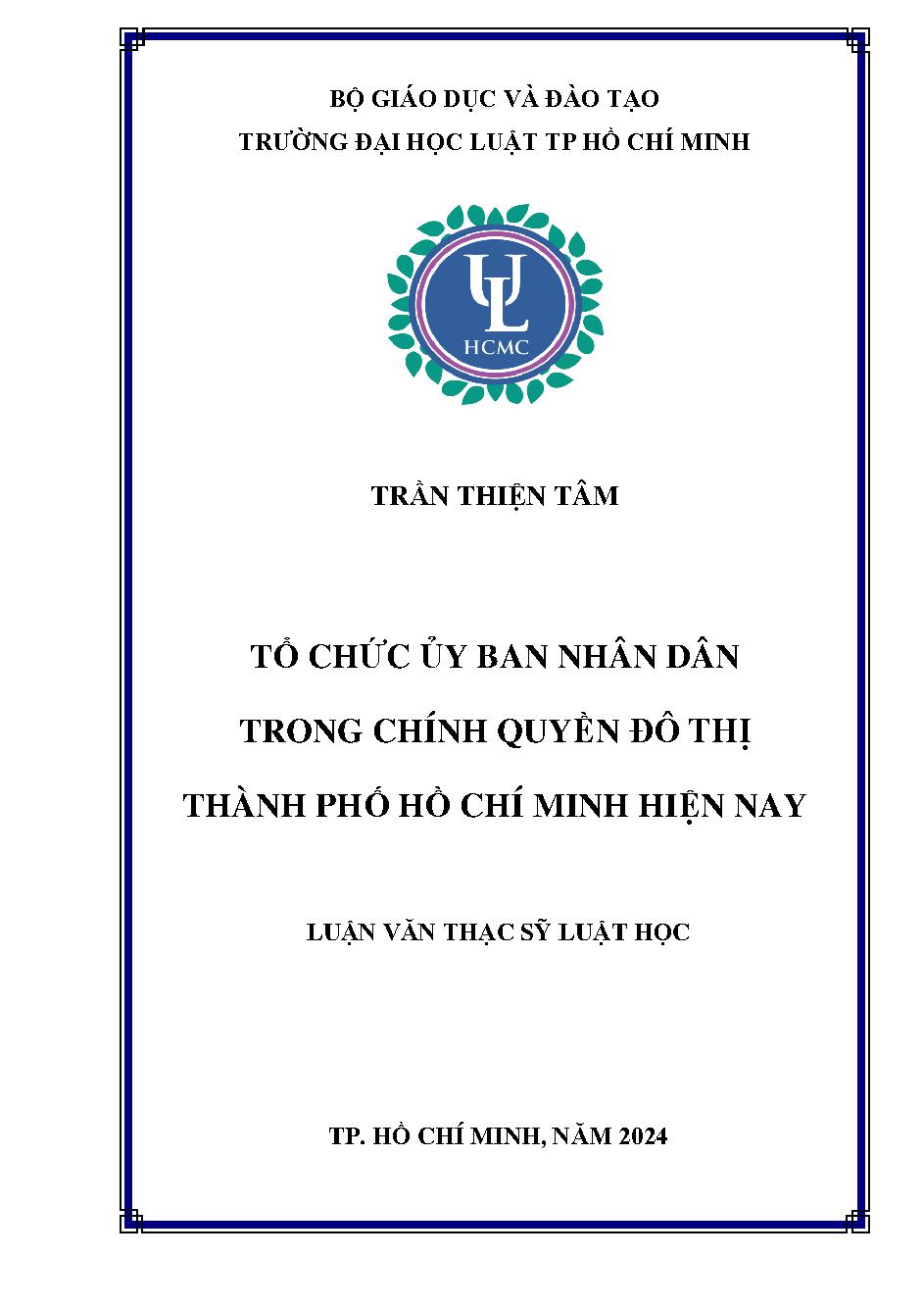 Tổ chức Uỷ ban nhân dân trong chính quyền đô thị Thành phố Hồ Chí Minh