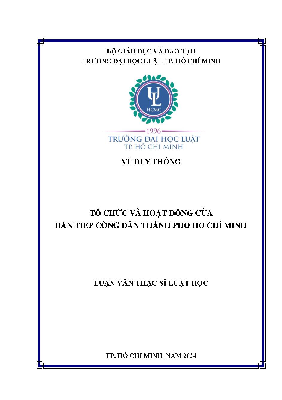 Tổ chức và hoạt động của ban tiếp công dân Thành phố Hồ Chí Minh