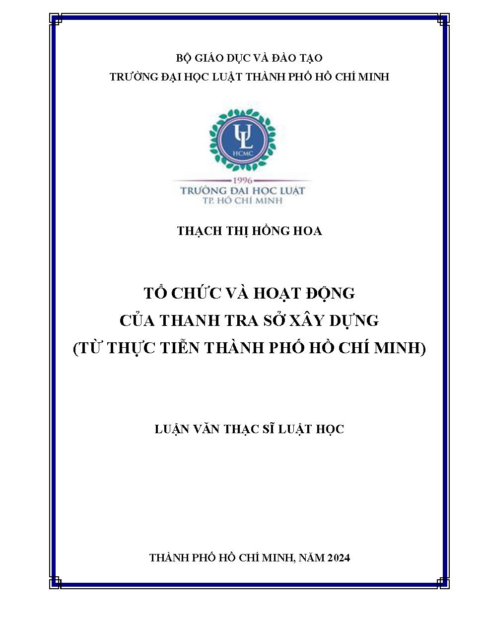 Tổ chức và hoạt động của thanh tra sở xây dựng (Từ thực tiễn Thành Phố Hồ Chí Minh)