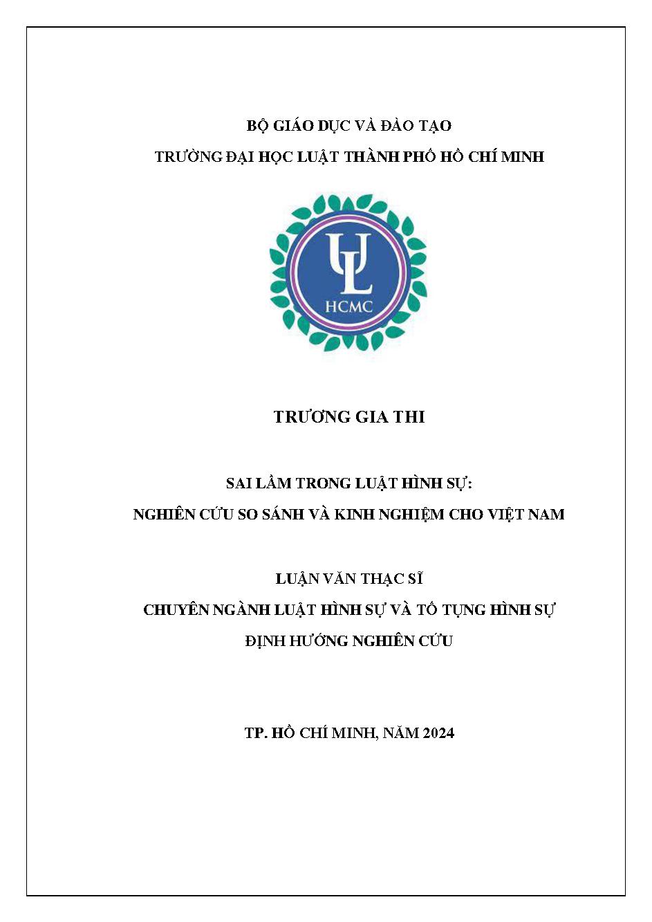Sai lầm trong Luật hình sự: Nghiên cứu so sánh và kinh nghiệm cho Việt Nam