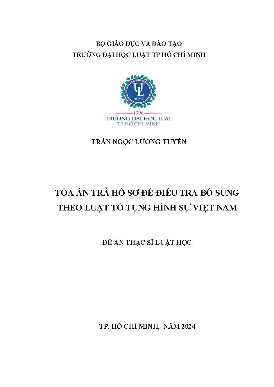 Tòa trả hồ sơ để điều tra bổ sung theo luật tố tụng hình sự Việt Nam