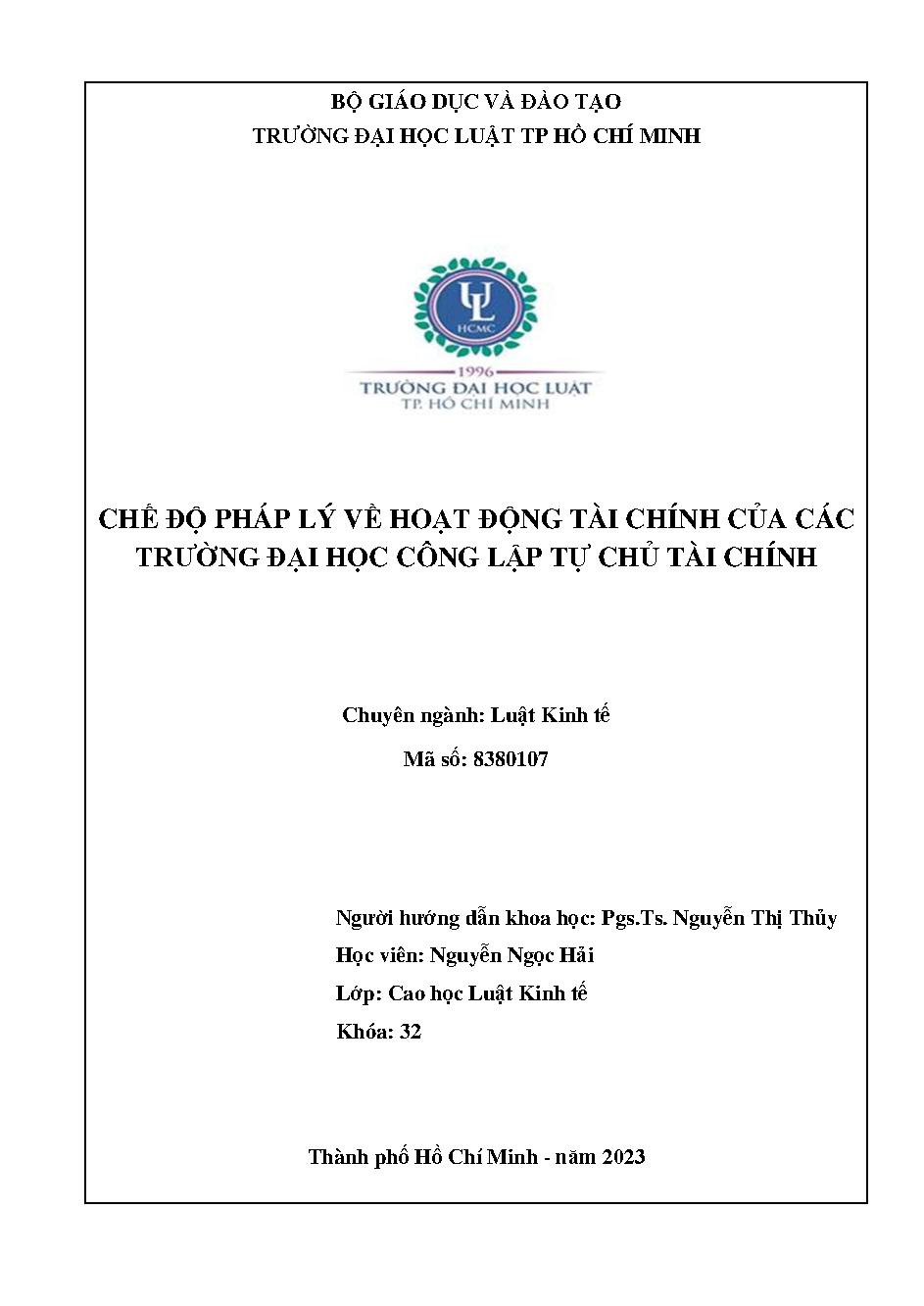 Chế độ pháp lý về hoạt động tài chính của các trường đại học công lập tự chủ tài chính