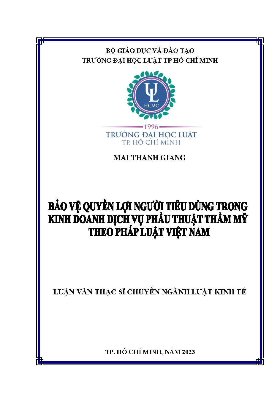 Bảo vệ quyền lợi người tiêu dùng trong kinh doanh dịch vụ phẫu thuật thẩm mỹ theo pháp luật Việt Nam