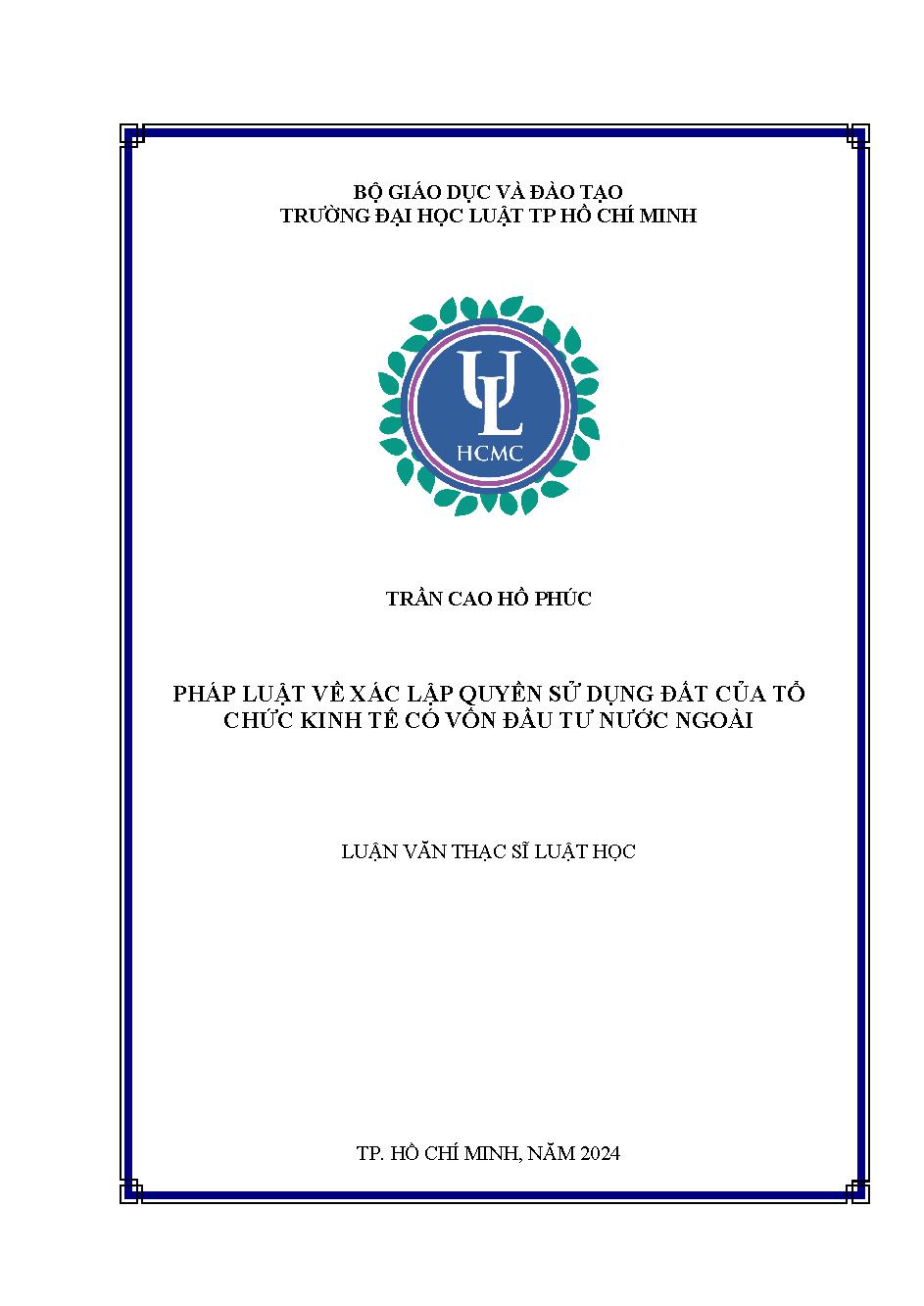 Pháp luật về xác lập quyền sử dụng đất của tổ chức kinh tế có vốn đầu tư nước ngoài