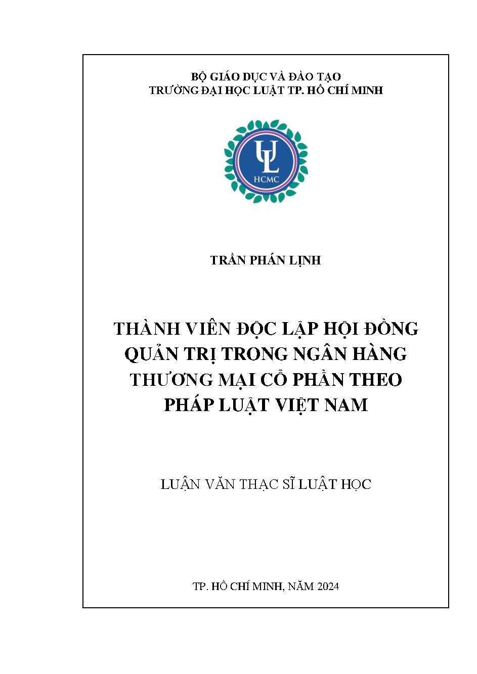 Thành viên độc lập hội đồng quản trị trong ngân hàng thương mại cổ phần theo pháp luật Việt Nam