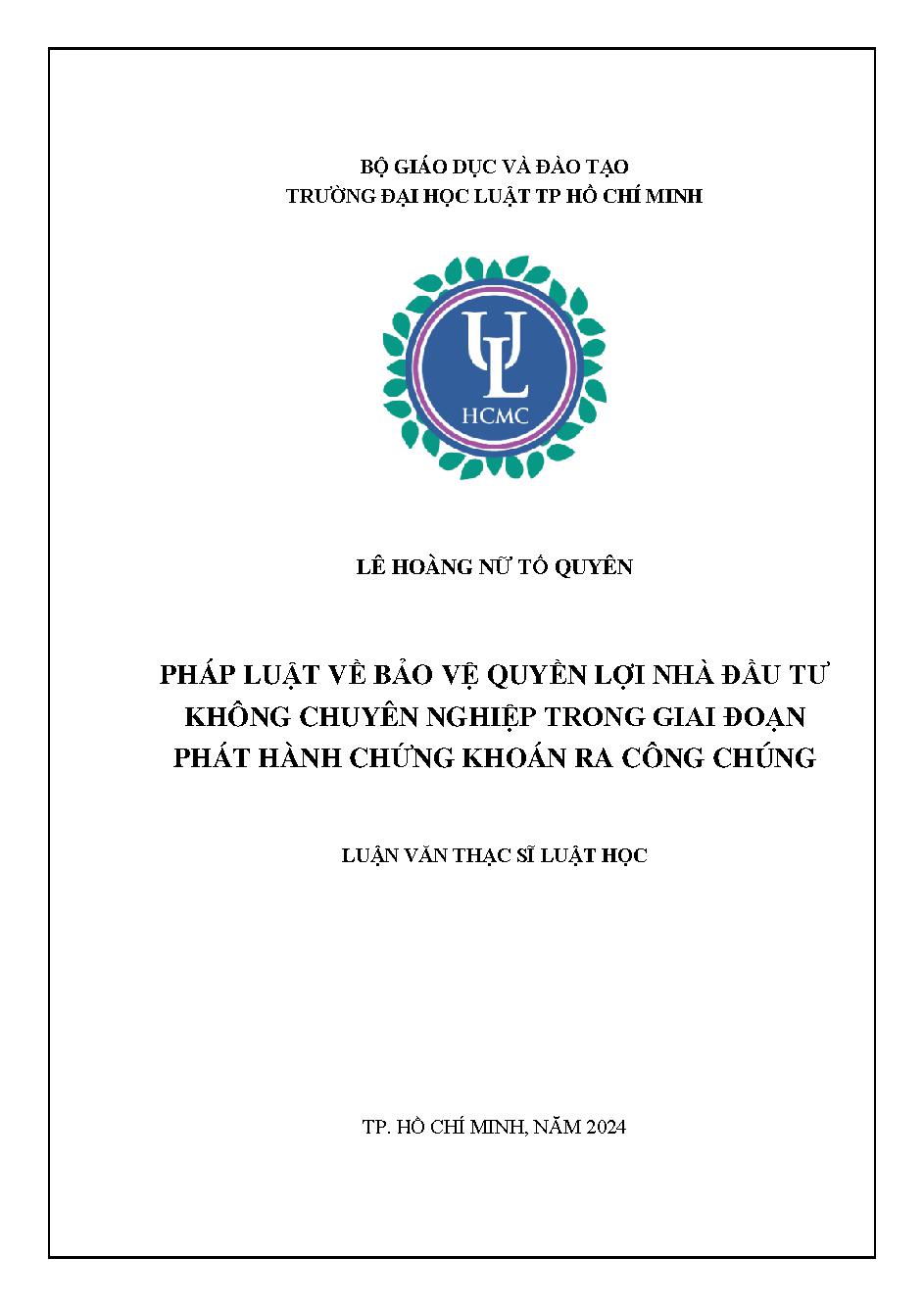 Pháp luật về bảo vệ quyền lợi nhà đầu tư không chuyên nghiệp trong giai đoạn phát hành chứng khoán ra công chúng