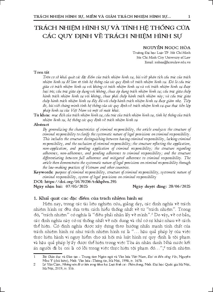 Trách nhiệm hình sự và tính hệ thống của các quy định về trách nhiệm hình sự