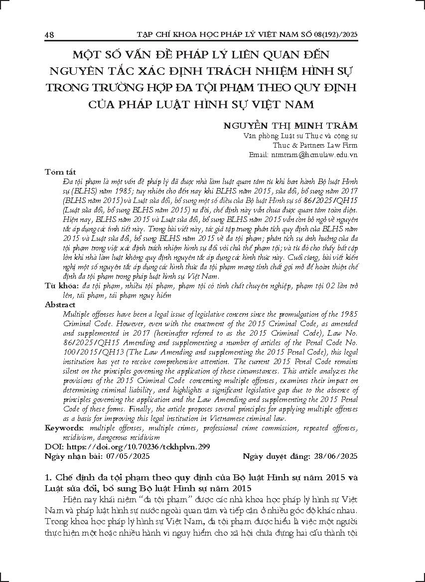 Một số vấn đề pháp lý liên quan đến nguyên tắc xác định trách nhiệm hình sự trong trường hợp đã tội phạm theo quy định của pháp luật hình sự Việt Nam