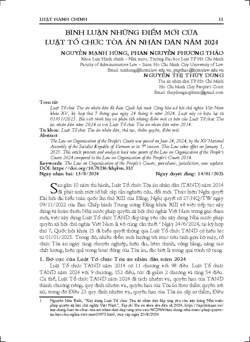 Bình luận những điểm mới của Luật Tổ chức Tòa án nhân dân năm 2024