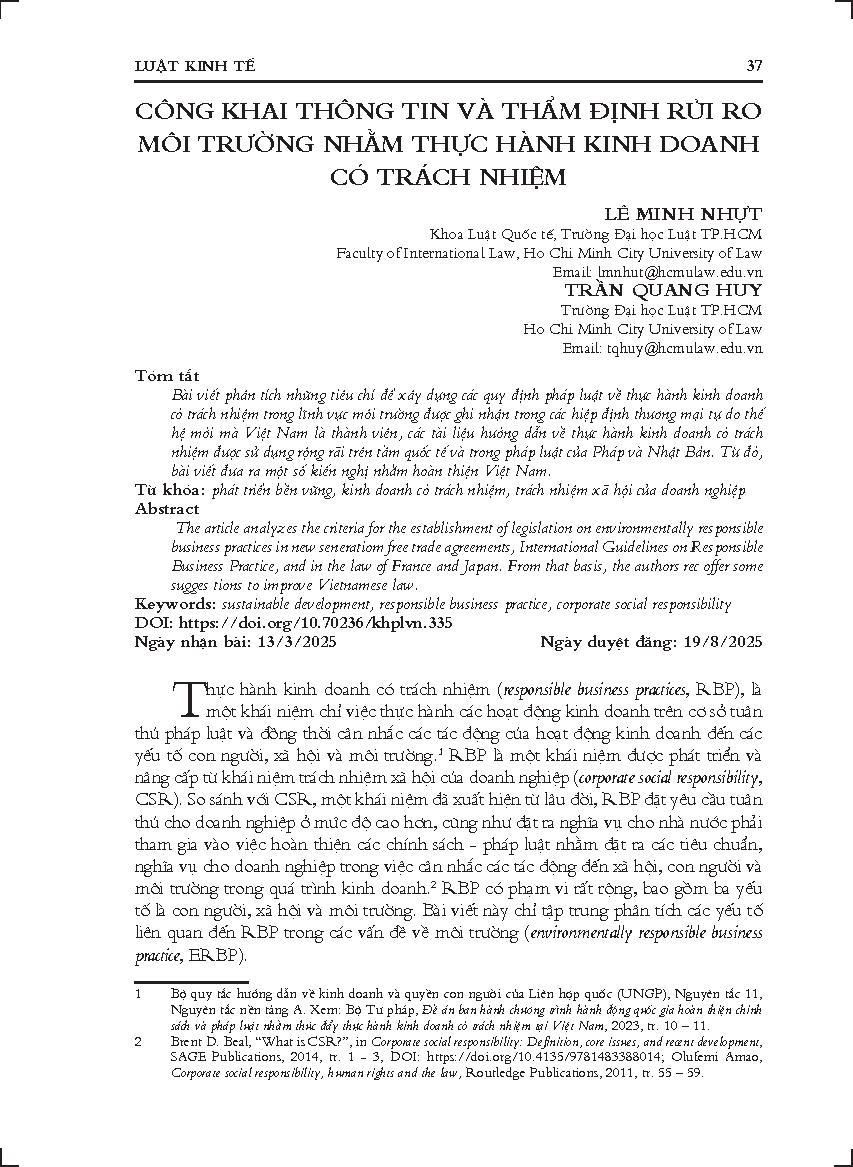 Công khai thông tin và thẩm định rủi ro môi trường nhằm thực hành kinh doanh có trách nhiệm