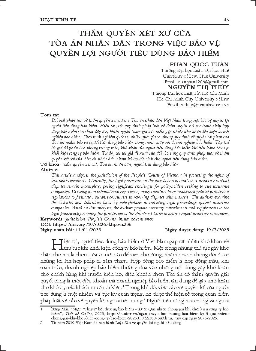 Thẩm quyền xét xử của Tòa án nhân dân trong việc bảo vệ quyền lợi người tiêu dùng bảo hiểm
